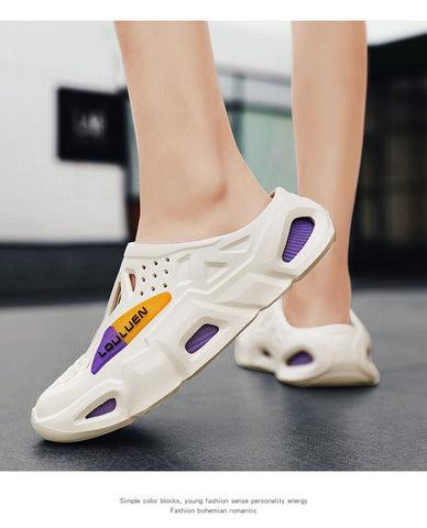 Darrahopens Fashion > Men's Fashion > Men's Thongs & Sandals Men's Summer EVA Crocs with 3 Color Options - Breathable, Non-Slip, Comfortable Beach & Casual Sandals(white&purple)