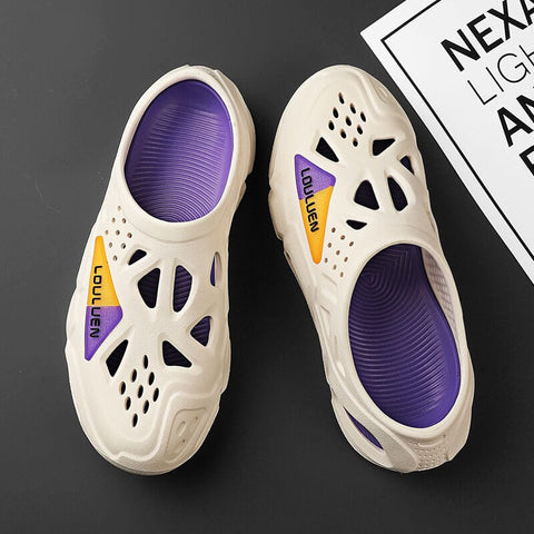 Darrahopens Fashion > Men's Fashion > Men's Thongs & Sandals Men's Summer EVA Crocs with 3 Color Options - Breathable, Non-Slip, Comfortable Beach & Casual Sandals(white&purple)