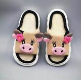 Darrahopens Fashion > Men's Fashion > Men's Thongs & Sandals Unisex Cow Cartoon Linen Slippers: EVA Thick Sole Non-Slip Beach Sandals for Couples & Parent-Child, 7 Styles(khaki)
