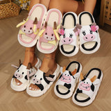 Darrahopens Fashion > Men's Fashion > Men's Thongs & Sandals Unisex Cow Cartoon Linen Slippers: EVA Thick Sole Non-Slip Beach Sandals for Couples & Parent-Child, 7 Styles(purple)