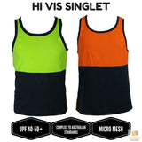 Darrahopens Fashion > Men's Fashion > Men's Tops & T-shirts Hi Vis SINGLET Work Wear Safety Tank Top Fluro Micro Mesh UPF50+ High Visibility - Lime - XX-Large