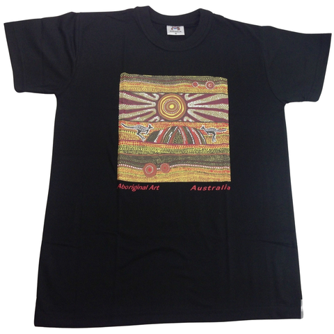 Darrahopens Fashion > Men's Fashion > Men's Tops & T-shirts Mens Australia T Shirt Aboriginal Art 100% Cotton Souvenir Indigenous Tee - Black - XXL
