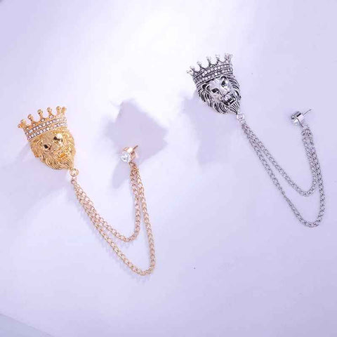 Darrahopens Fashion > Men's Fashion > Men's Underwear & Socks 2 pack Vintage Men Crowned Lion King With Stone Hanging Chain Brooch Pins Lapel Pin, Suit Coat for Women Accessories