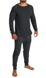 Darrahopens Fashion > Men's Fashion > Men's Underwear & Socks 2pcs Set Mens Merino Wool Blend Long Sleeve Thermal Top & Long Johns Pants Underwear - Black - S