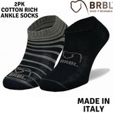 Darrahopens Fashion > Men's Fashion > Men's Underwear & Socks 2pk BRBL Baloo Ankle Socks Low Cut MADE IN ITALY  - Dark Grey/Mid Grey - L