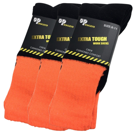 Darrahopens Fashion > Men's Fashion > Men's Underwear & Socks 3x Pairs HI VIS SOCKS Workwear Work Safety Tradie High Visibility Fluro - Orange - 11-14