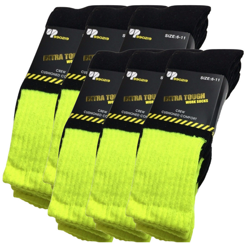 Darrahopens Fashion > Men's Fashion > Men's Underwear & Socks 6x Pairs HI VIS SOCKS Workwear Work Safety Tradie High Visibility Fluro - Yellow - 11-14