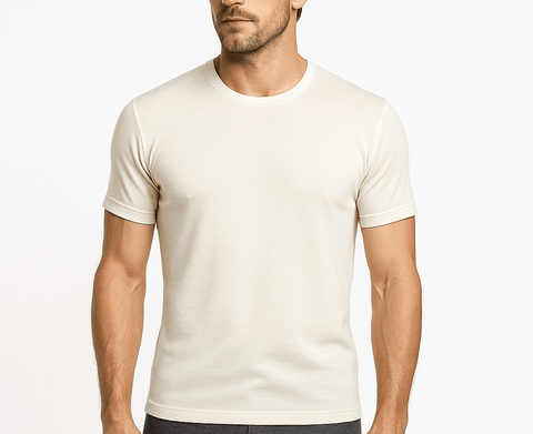 Mens 100% Pure Merino Wool Crew Neck Short Sleeve Top T Shirt Thermal Underwear - Natural In Australia - Darrahopens