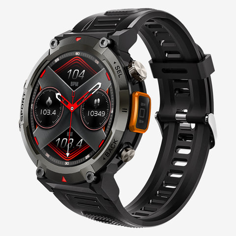 Darrahopens Fashion > Men's Fashion > Men's Watches Black-orange Outdoor Smartwatch with 1.45-Inch HD Round Screen and Flashlight