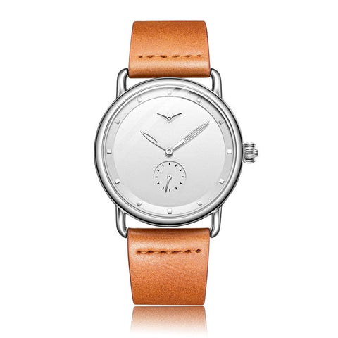 Darrahopens Fashion > Men's Fashion > Men's Watches Brown Elegant Men's Watch with Leather Band - Small Seconds, Onion Crown Detail