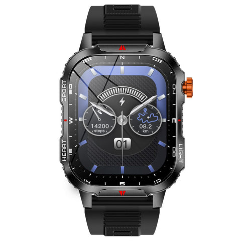 Darrahopens Fashion > Men's Fashion > Men's Watches Rugged Outdoor Smart Watch for Men - 1100mAh Extra Long Battery with LED Flashlight & Compass - 2.01" HD Screen Bluetooth Calling IP68 Waterproof Fitness Tracker - Black