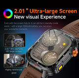 Darrahopens Fashion > Men's Fashion > Men's Watches Rugged Outdoor Smart Watch for Men - 1100mAh Extra Long Battery with LED Flashlight & Compass - 2.01" HD Screen Bluetooth Calling IP68 Waterproof Fitness Tracker - Black