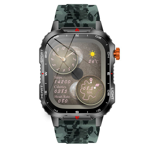 Darrahopens Fashion > Men's Fashion > Men's Watches Rugged Outdoor Smart Watch for Men - 1100mAh Extra Long Battery with LED Flashlight & Compass - 2.01" HD Screen Bluetooth Calling IP68 Waterproof Fitness Tracker - Camouflage Color