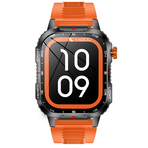 Darrahopens Fashion > Men's Fashion > Men's Watches Rugged Outdoor Smart Watch for Men - 1100mAh Extra Long Battery with LED Flashlight & Compass - 2.01" HD Screen Bluetooth Calling IP68 Waterproof Fitness Tracker - Orange