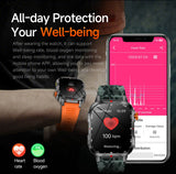 Darrahopens Fashion > Men's Fashion > Men's Watches Rugged Outdoor Smart Watch for Men - 1100mAh Extra Long Battery with LED Flashlight & Compass - 2.01" HD Screen Bluetooth Calling IP68 Waterproof Fitness Tracker - Orange