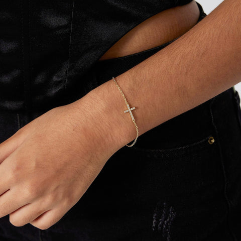 Darrahopens Fashion > Women's Fashion > Women's Accessories 2-Pack Gold & Sliver Plated Micro-Paved CZ Mini Cross Bracelet - Dainty Adjustable O-Chain Wrist Jewelry(16-21CM)