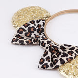 Darrahopens Fashion > Women's Fashion > Women's Accessories 2-Pack Minnie-Style Sequin Ear Headbands for Women & Girls – Sparkly Mouse Ears with Fabric Bows (Polka Dot Red & Leopard Print), Stretchy Comfort Fit, Perfect for Theme Parks, Parties, Cosplay, Photoshoots, and Daily Fun (Black & Beige)