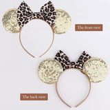 Darrahopens Fashion > Women's Fashion > Women's Accessories 2-Pack Minnie-Style Sequin Ear Headbands for Women & Girls – Sparkly Mouse Ears with Fabric Bows (Polka Dot Red & Leopard Print), Stretchy Comfort Fit, Perfect for Theme Parks, Parties, Cosplay, Photoshoots, and Daily Fun (Black & Beige)