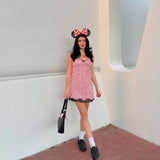 Darrahopens Fashion > Women's Fashion > Women's Accessories 2-Pack Minnie-Style Sequin Ear Headbands for Women & Girls – Sparkly Mouse Ears with Fabric Bows (Polka Dot Red & Leopard Print), Stretchy Comfort Fit, Perfect for Theme Parks, Parties, Cosplay, Photoshoots, and Daily Fun (Black & Beige)