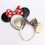Darrahopens Fashion > Women's Fashion > Women's Accessories 2-Pack Minnie-Style Sequin Ear Headbands for Women & Girls – Sparkly Mouse Ears with Fabric Bows (Polka Dot Red & Leopard Print), Stretchy Comfort Fit, Perfect for Theme Parks, Parties, Cosplay, Photoshoots, and Daily Fun (Black & Beige)