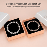Darrahopens Fashion > Women's Fashion > Women's Accessories 2 Pack Silver and Rose Gold Women's Crystal Leaf Bracelets with Gift Box – Elegant Rhinestone Alloy Link Bracelet, Minimalist Fashion Jewelry Gift for Women