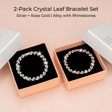 Darrahopens Fashion > Women's Fashion > Women's Accessories 2 Pack Silver and Rose Gold Women's Crystal Leaf Bracelets with Gift Box – Elegant Rhinestone Alloy Link Bracelet, Minimalist Fashion Jewelry Gift for Women