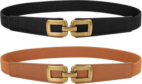 Darrahopens Fashion > Women's Fashion > Women's Accessories 2 Pack Women Skinny Elastic Waist Belt for Dress Ladies Thin Stretch Belt with Gold Buckle