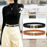 Darrahopens Fashion > Women's Fashion > Women's Accessories 2 Pack Women Skinny Elastic Waist Belt for Dress Ladies Thin Stretch Belt with Gold Buckle