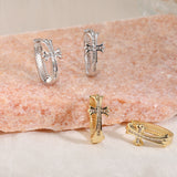 Darrahopens Fashion > Women's Fashion > Women's Accessories 2-Pair Gold Sparkling Iced Out Rhinestone Cross Hoop Earrings - Punk Elegance Ear Buckle for Women