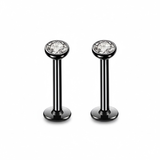Darrahopens Fashion > Women's Fashion > Women's Accessories 2 PCS Internally Threaded Labret Studs - 16G 8mm Stainless Steel Flat Back with 3mm CZ Crystal - Black Tone Body Piercing for Lip Tragus Helix