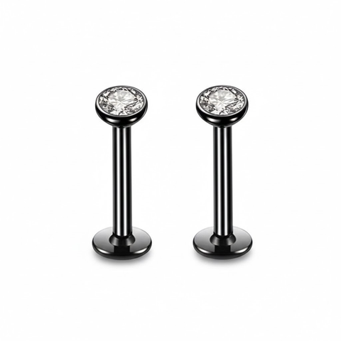 Darrahopens Fashion > Women's Fashion > Women's Accessories 2 PCS Internally Threaded Labret Studs - 16G 8mm Stainless Steel Flat Back with 3mm CZ Crystal - Black Tone Body Piercing for Lip Tragus Helix