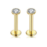 Darrahopens Fashion > Women's Fashion > Women's Accessories 2 PCS Internally Threaded Labret Studs - 16G 8mm Stainless Steel Flat Back with 3mm CZ Crystal - Gold Tone Body Piercing for Lip Tragus Helix