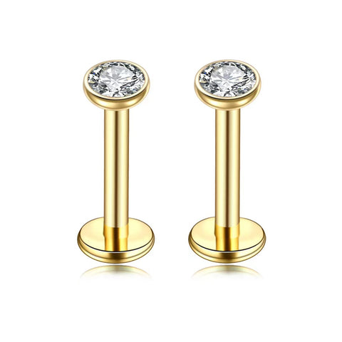 Darrahopens Fashion > Women's Fashion > Women's Accessories 2 PCS Internally Threaded Labret Studs - 16G 8mm Stainless Steel Flat Back with 3mm CZ Crystal - Gold Tone Body Piercing for Lip Tragus Helix