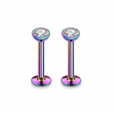 Darrahopens Fashion > Women's Fashion > Women's Accessories 2 PCS Internally Threaded Labret Studs - 16G 8mm Stainless Steel Flat Back with 3mm CZ Crystal - Rainbow Tone Body Piercing for Lip Tragus Helix