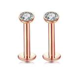 Darrahopens Fashion > Women's Fashion > Women's Accessories 2 PCS Internally Threaded Labret Studs - 16G 8mm Stainless Steel Flat Back with 3mm CZ Crystal - Rose Gold Tone Body Piercing for Lip Tragus Helix