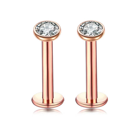 Darrahopens Fashion > Women's Fashion > Women's Accessories 2 PCS Internally Threaded Labret Studs - 16G 8mm Stainless Steel Flat Back with 3mm CZ Crystal - Rose Gold Tone Body Piercing for Lip Tragus Helix