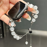 Darrahopens Fashion > Women's Fashion > Women's Accessories 2-pcs Silver Elegant Cat's Eye Beaded Bracelet Band for Apple Watch - Women's Luxury Strap (Compatible Size :42/44/45MM )
