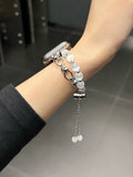 Darrahopens Fashion > Women's Fashion > Women's Accessories 2-pcs Silver Elegant Cat's Eye Beaded Bracelet Band for Apple Watch - Women's Luxury Strap (Compatible Size :42/44/45MM )