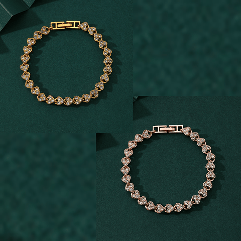 Darrahopens Fashion > Women's Fashion > Women's Accessories 2-piece Aureate and  Rose Gold Luxury Crystal Heart Tennis Bracelet - European Roman Style Pave CZ Diamond Link Chain - Elegant Gold Silver Rose Gold Plated Fashion Jewelry for Women