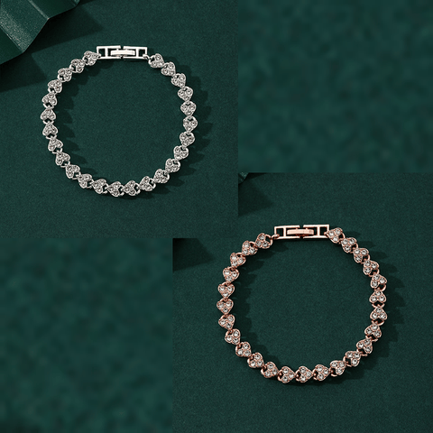 Darrahopens Fashion > Women's Fashion > Women's Accessories 2-piece Silvery and  Rose Gold Luxury Crystal Heart Tennis Bracelet - European Roman Style Pave CZ Diamond Link Chain - Elegant Gold Silver Rose Gold Plated Fashion Jewelry for Women
