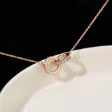 Darrahopens Fashion > Women's Fashion > Women's Accessories 2pc Elegant Interlocking Rings Pendant Necklace with Zirconia Accents - Copper Base, Minimalist Jewelry(Rose gold)