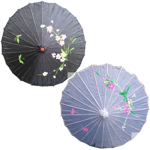 Darrahopens Fashion > Women's Fashion > Women's Accessories 2pc Set Parasol Umbrella Black + White Chinese Japanese Bamboo Flower Pattern