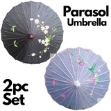 Darrahopens Fashion > Women's Fashion > Women's Accessories 2pc Set Parasol Umbrella Black + White Chinese Japanese Bamboo Flower Pattern