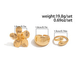 Darrahopens Fashion > Women's Fashion > Women's Accessories 3-Piece Sculptural Gold Tone Ring Set - Large Textured Flower, Chunky Smooth Dome & Teardrop Wrap Band - Adjustable Statement Jewellery