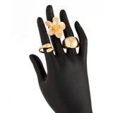 Darrahopens Fashion > Women's Fashion > Women's Accessories 3-Piece Sculptural Gold Tone Ring Set - Large Textured Flower, Chunky Smooth Dome & Teardrop Wrap Band - Adjustable Statement Jewellery