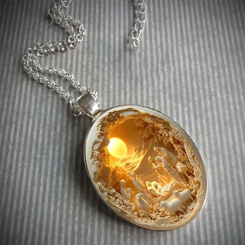Darrahopens Fashion > Women's Fashion > Women's Accessories 3D Nativity Scene Necklace-  Oval Pendant, Jesus Birth Christmas Easter Gift for Women Men, Zinc Alloy Chain Necklace