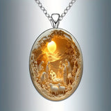 Darrahopens Fashion > Women's Fashion > Women's Accessories 3D Nativity Scene Necklace-  Oval Pendant, Jesus Birth Christmas Easter Gift for Women Men, Zinc Alloy Chain Necklace