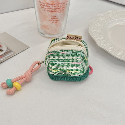 Darrahopens Fashion > Women's Fashion > Women's Accessories 3pc Chic Woven Mini Backpack Pouch - Earphone Case & Coin Purse with Keychain Lanyard(green)