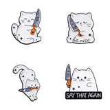 Darrahopens Fashion > Women's Fashion > Women's Accessories 4 PCS Funny White Cat with Knife Enamel Pins Set Cute Cartoon Lapel Badge Brooch for Backpacks Denim Jackets Sassy Aesthetic Gift