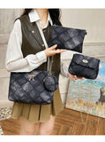 Darrahopens Fashion > Women's Fashion > Women's Accessories 4-PCS Plaid Contrast-Color Handbag Set - Large Capacity PU Leather Shoulder Bag with Secure Zipper & Buckle Closure, Stylish Strap & Charms(Black & Grey)